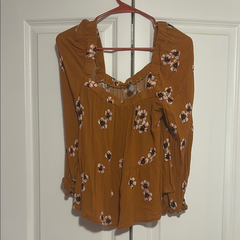 ASOS Brown Ruffled Bib Collar Blouse